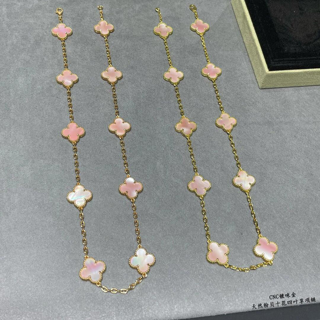 [Zalyn Jewelry ]CLOVER 10 MOTIFS PINK MOP NECKLACE