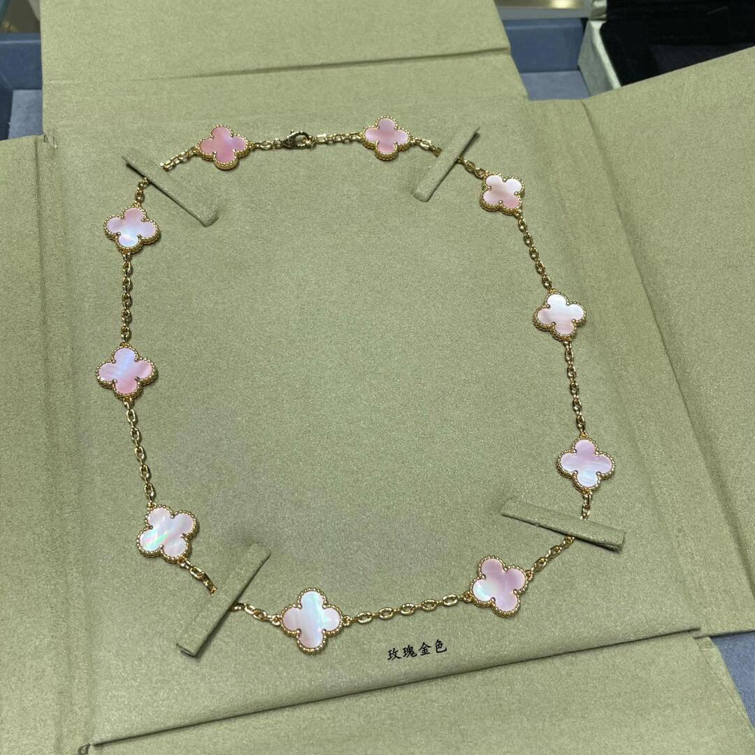 [Zalyn Jewelry ]CLOVER 10 MOTIFS PINK MOP NECKLACE