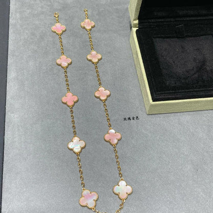 [Zalyn Jewelry ]CLOVER 10 MOTIFS PINK MOP NECKLACE
