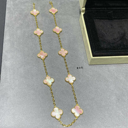 [Zalyn Jewelry ]CLOVER 10 MOTIFS PINK MOP NECKLACE