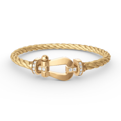 [Zalyn]FORCE LARGE HORSESHOE HALF DIAMOND BRACELET - GOLD