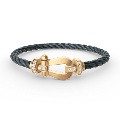 [Zalyn]FORCE LARGE HORSESHOE HALF DIAMOND BRACELET - GOLD