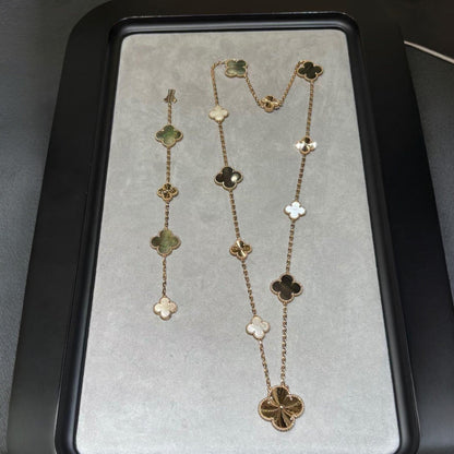 [Zalyn]DETACHABLE 15-MOTIF CLOVER STATEMENT SET - GREY MOTHER-OF-PEARL & LASER