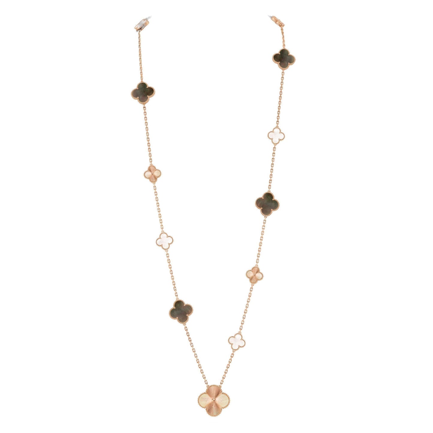 [Zalyn]DETACHABLE 15-MOTIF CLOVER STATEMENT SET - GREY MOTHER-OF-PEARL & LASER