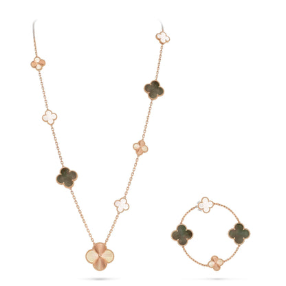[Zalyn]DETACHABLE 15-MOTIF CLOVER STATEMENT SET - GREY MOTHER-OF-PEARL & LASER
