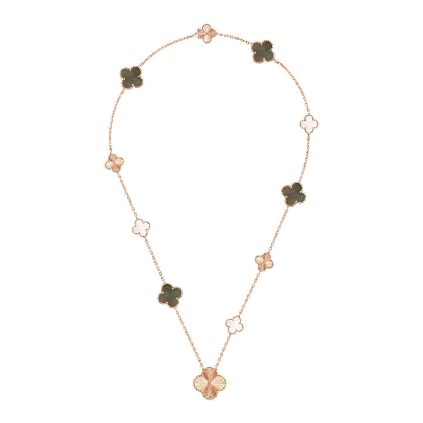 [Zalyn]DETACHABLE 15-MOTIF CLOVER STATEMENT SET - GREY MOTHER-OF-PEARL & LASER