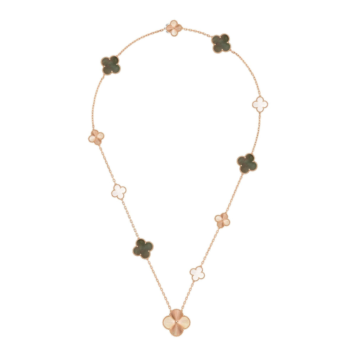 [Zalyn Jewelry ]DETACHABLE CLOVER 15(11+4) FLOWER ROSE GOLD NECKLACE SET