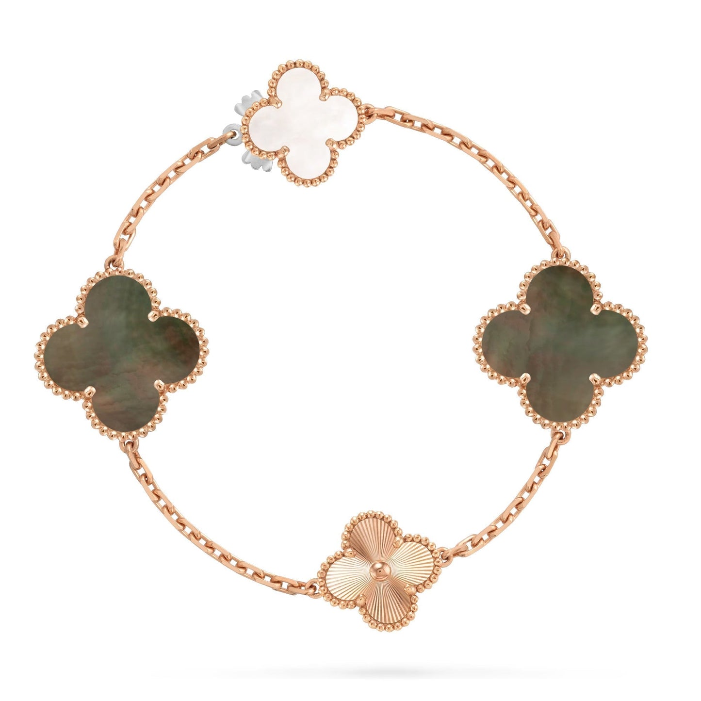 [Zalyn]DETACHABLE 15-MOTIF CLOVER STATEMENT SET - GREY MOTHER-OF-PEARL & LASER