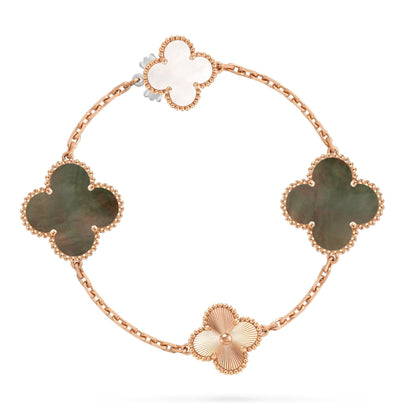[Zalyn Jewelry ]DETACHABLE CLOVER 15(11+4) FLOWER ROSE GOLD NECKLACE SET