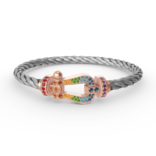 [Zalyn]FORCE LARGE HORSESHOE COLORED DIAMOND BRACELET - ROSE GOLD