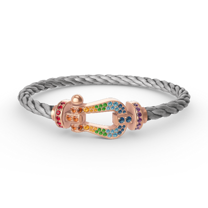 [Zalyn]FORCE LARGE HORSESHOE COLORED DIAMOND BRACELET - ROSE GOLD