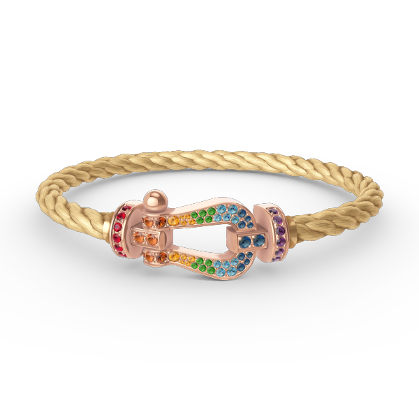[Zalyn]FORCE LARGE HORSESHOE COLORED DIAMOND BRACELET - ROSE GOLD