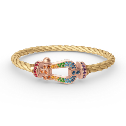 [Zalyn]FORCE LARGE HORSESHOE COLORED DIAMOND BRACELET - ROSE GOLD