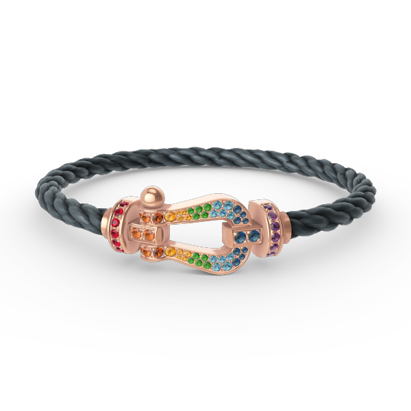 [Zalyn]FORCE LARGE HORSESHOE COLORED DIAMOND BRACELET - ROSE GOLD