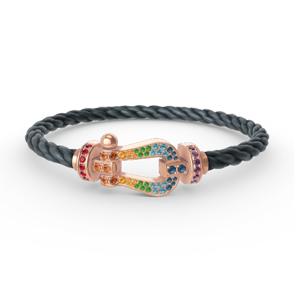 [Zalyn]FORCE LARGE HORSESHOE COLORED DIAMOND BRACELET - ROSE GOLD