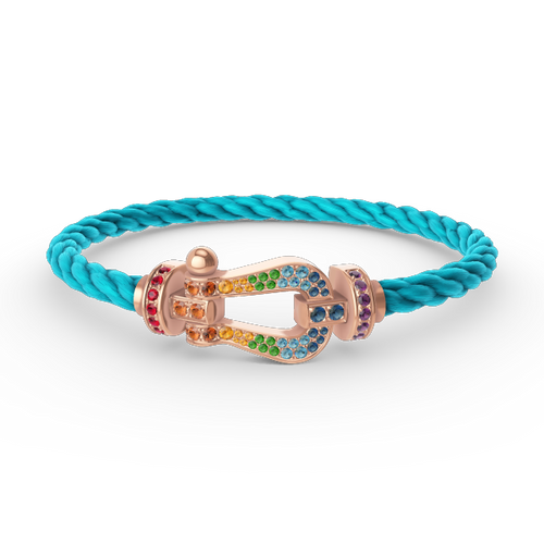 [Zalyn]FORCE LARGE HORSESHOE COLORED DIAMOND BRACELET - ROSE GOLD