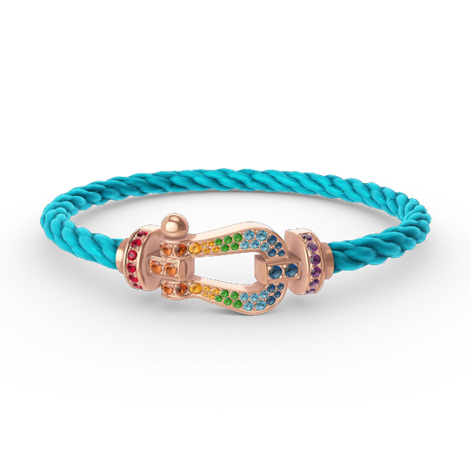 [Zalyn]FORCE LARGE HORSESHOE COLORED DIAMOND BRACELET - ROSE GOLD