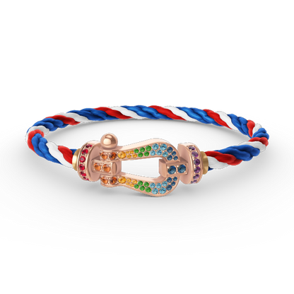 [Zalyn]FORCE LARGE HORSESHOE COLORED DIAMOND BRACELET - ROSE GOLD