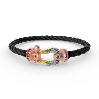 [Zalyn]FORCE LARGE HORSESHOE COLORED DIAMOND BRACELET - ROSE GOLD