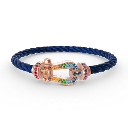 [Zalyn]FORCE LARGE HORSESHOE COLORED DIAMOND BRACELET - ROSE GOLD