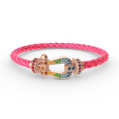 [Zalyn]FORCE LARGE HORSESHOE COLORED DIAMOND BRACELET - ROSE GOLD