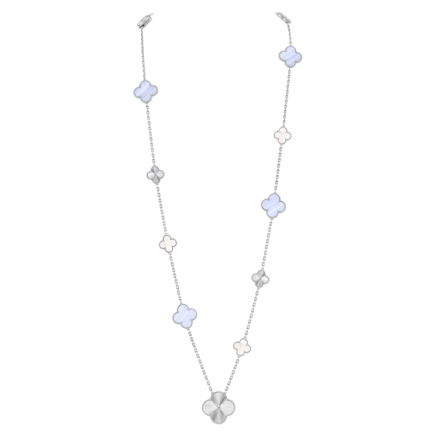 [Zalyn]DETACHABLE 15-MOTIF CLOVER STATEMENT SET - PURPLE CHALCEDONY & LASER