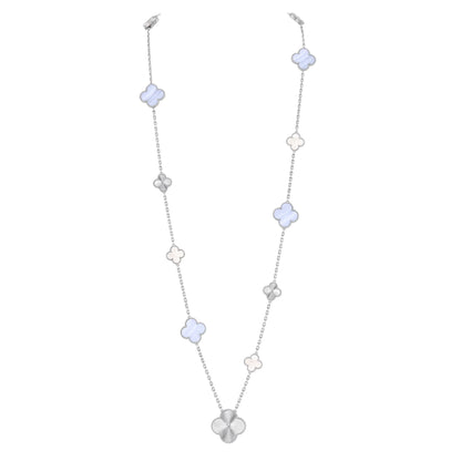 [Zalyn]DETACHABLE 15-MOTIF CLOVER STATEMENT SET - PURPLE CHALCEDONY & LASER