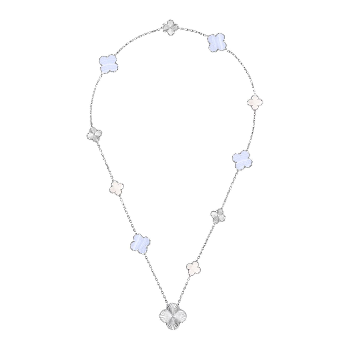 [Zalyn]DETACHABLE 15-MOTIF CLOVER STATEMENT SET - PURPLE CHALCEDONY & LASER
