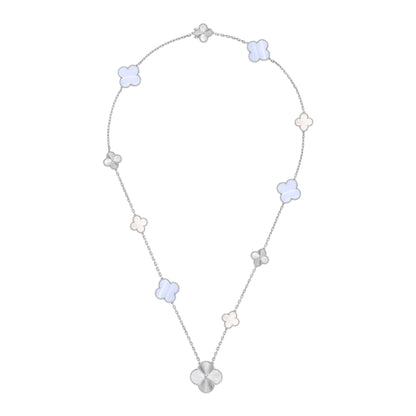 [Zalyn]DETACHABLE 15-MOTIF CLOVER STATEMENT SET - PURPLE CHALCEDONY & LASER