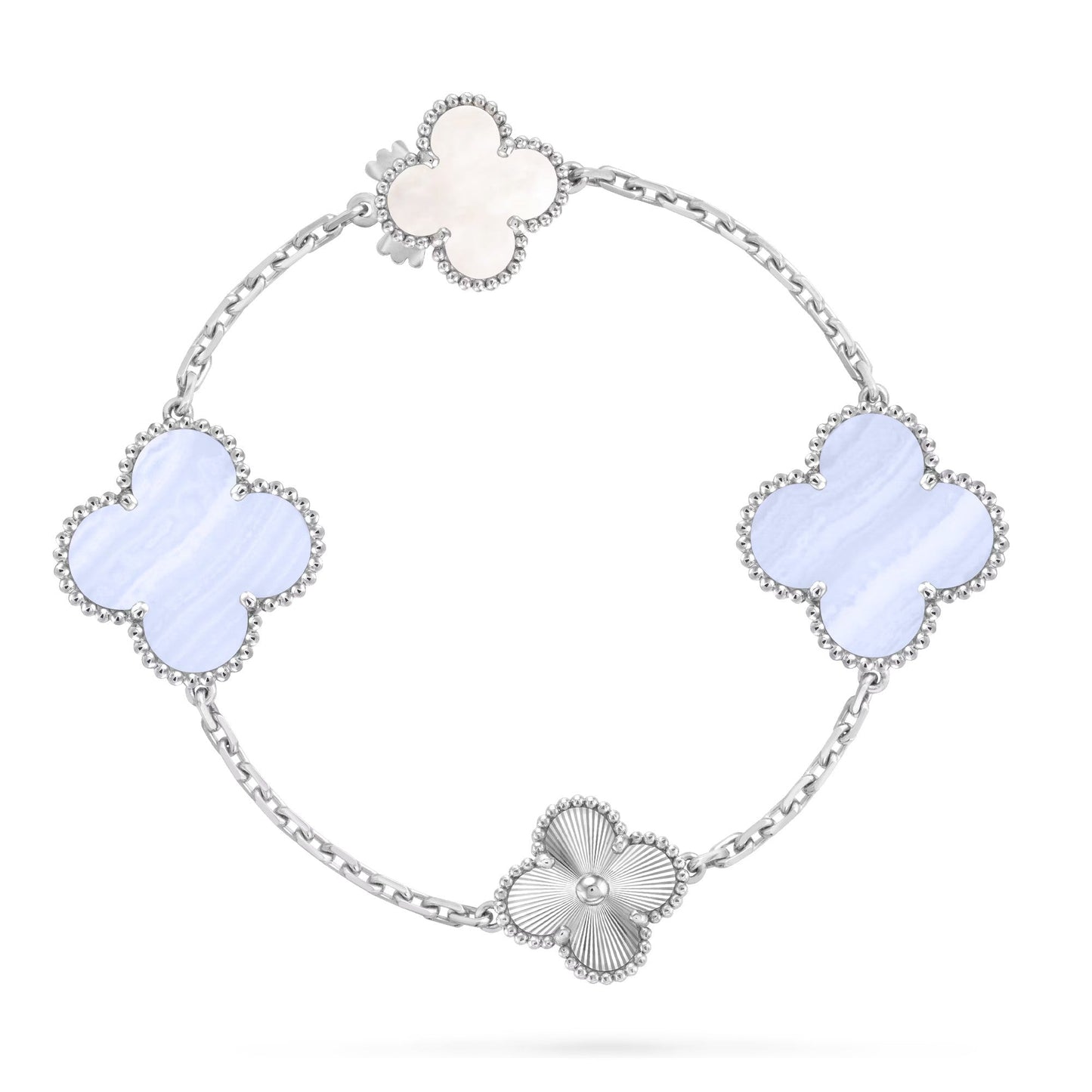 [Zalyn]DETACHABLE 15-MOTIF CLOVER STATEMENT SET - PURPLE CHALCEDONY & LASER