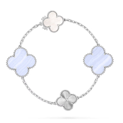 [Zalyn]DETACHABLE 15-MOTIF CLOVER STATEMENT SET - PURPLE CHALCEDONY & LASER