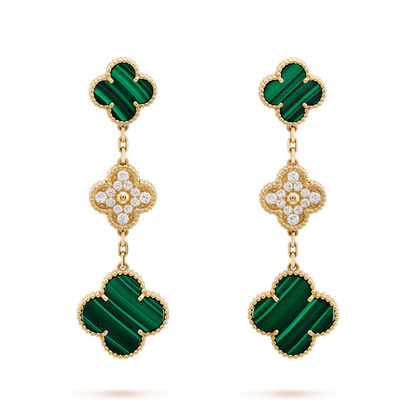 [Zalyn Jewelry ]CLOVER EARRINGS GOLD MALACHITE DIAMOND 3 MOTIF