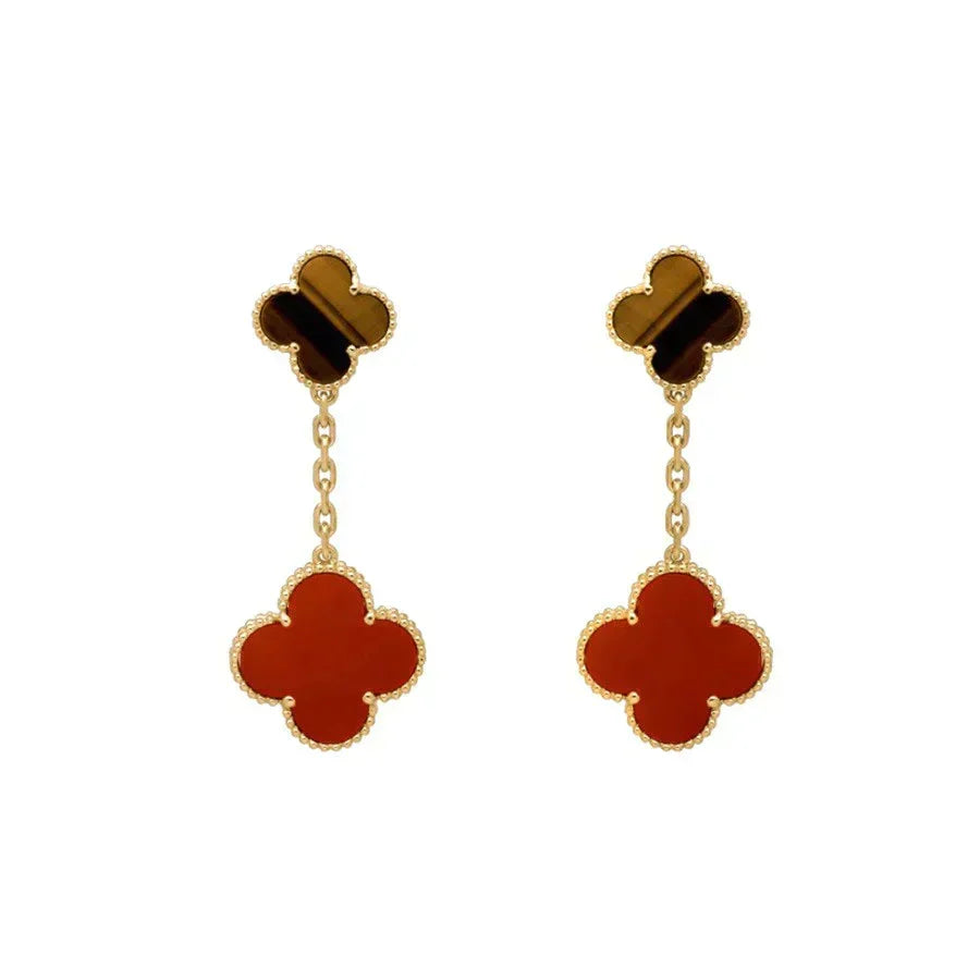 [Zalyn Jewelry ]CLOVER  2 MOTIF  TIGER EYE CARNELIAN EARRINGS