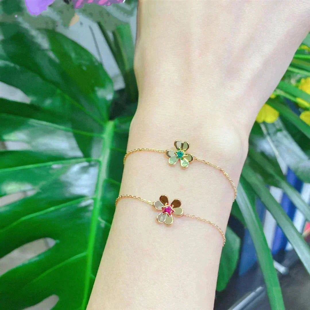 [Zalyn Jewelry ]FRIVOLE GOLD FLOWER PINK MALACHITE BRACELET