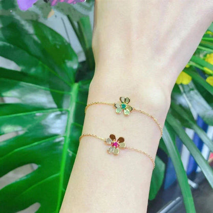 [Zalyn Jewelry ]FRIVOLE GOLD FLOWER PINK MALACHITE BRACELET