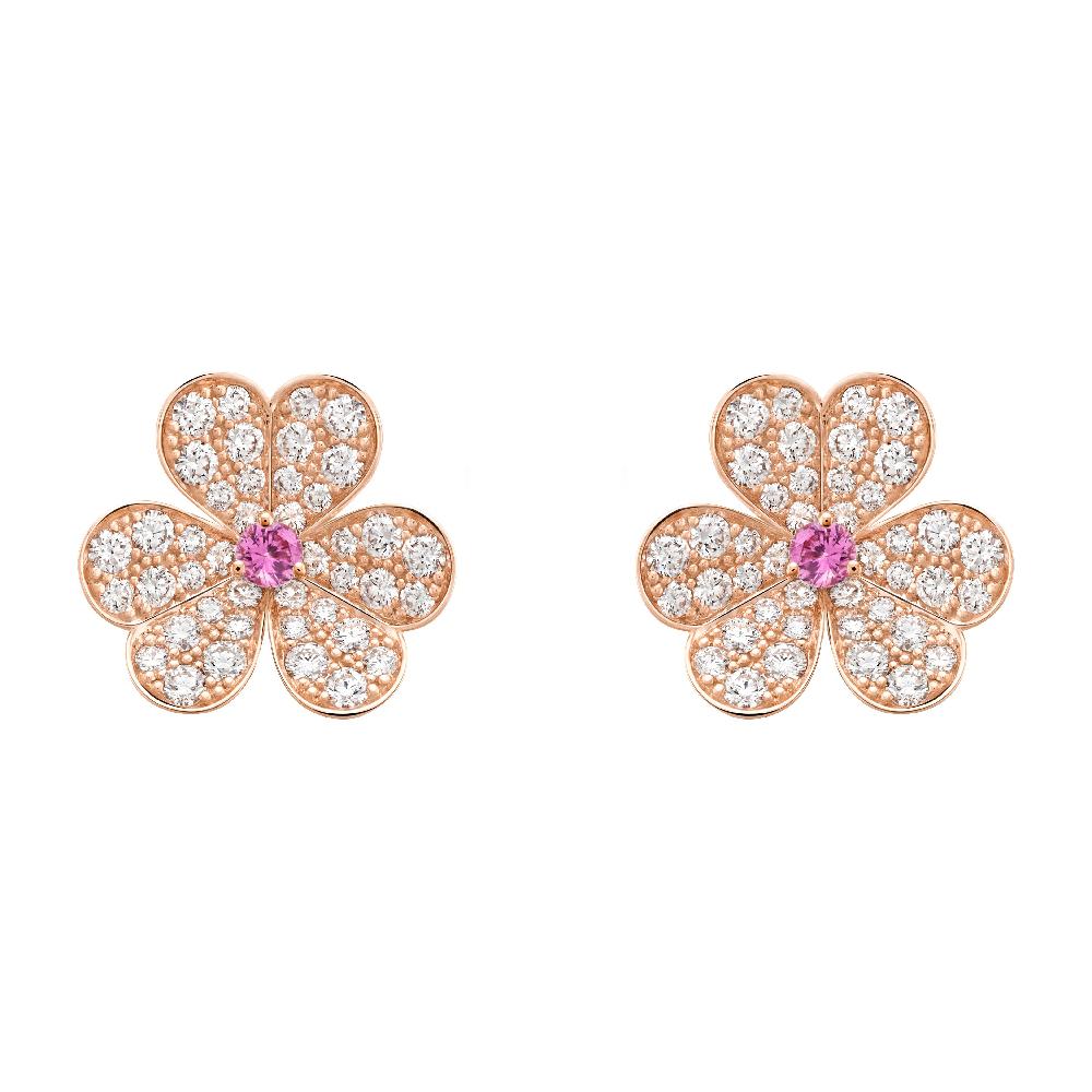 [Zalyn Jewelry ]FRIVOLE PINK GOLD FLOWER DIAMOND EARRINGS