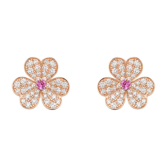 [Zalyn Jewelry ]FRIVOLE PINK GOLD FLOWER DIAMOND EARRINGS