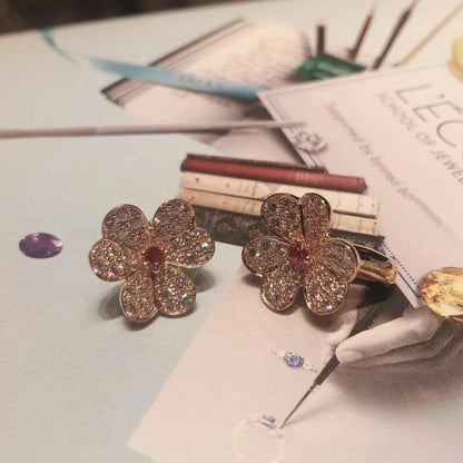 [Zalyn Jewelry ]FRIVOLE PINK GOLD FLOWER DIAMOND EARRINGS