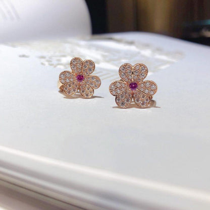 [Zalyn Jewelry ]FRIVOLE PINK GOLD FLOWER DIAMOND EARRINGS