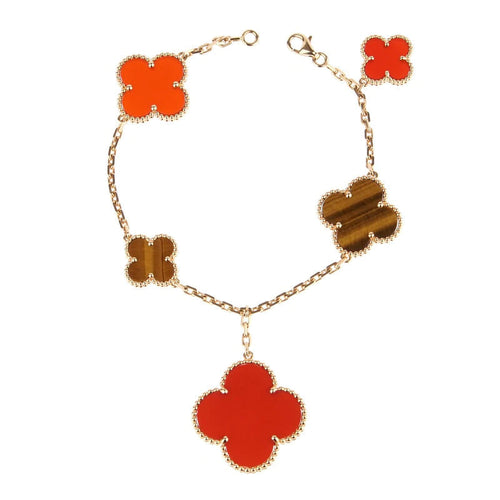 [Zalyn Jewelry ]CLOVER BRACELET 5 MOTIFS CARNELIAN TIGER EYE