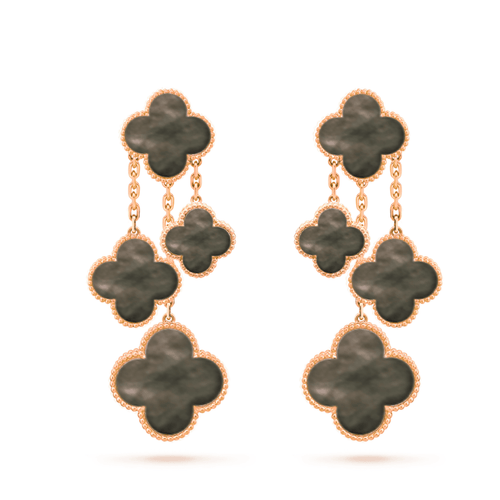 [Zalyn Jewelry ]CLOVER EARRINGS DARK MOP 4 MOTIFS ROSE GOLD
