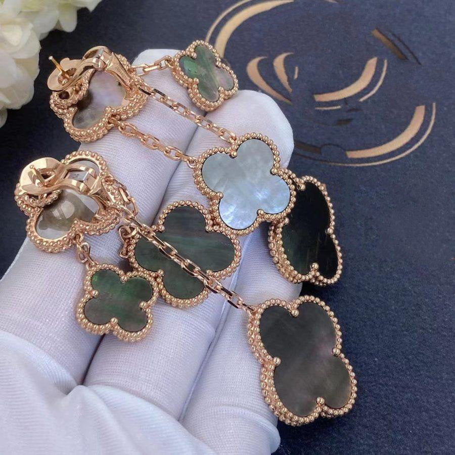 [Zalyn Jewelry ]CLOVER EARRINGS DARK MOP 4 MOTIFS ROSE GOLD