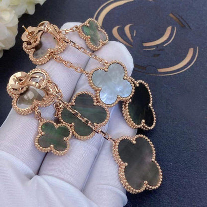 [Zalyn Jewelry ]CLOVER EARRINGS DARK MOP 4 MOTIFS ROSE GOLD