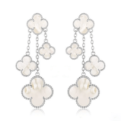 [Zalyn Jewelry ]CLOVER EARRINGS WHITE MOP 4 MOTIFS SILVER