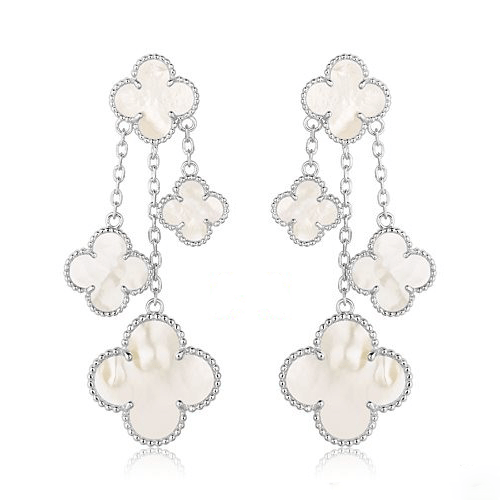 [Zalyn Jewelry ]CLOVER EARRINGS WHITE MOP 4 MOTIFS SILVER