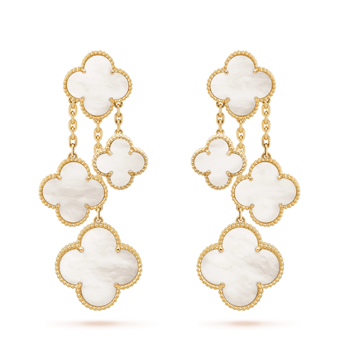 [Zalyn Jewelry ]CLOVER EARRINGS WHITE MOP 4 MOTIFS GOLD