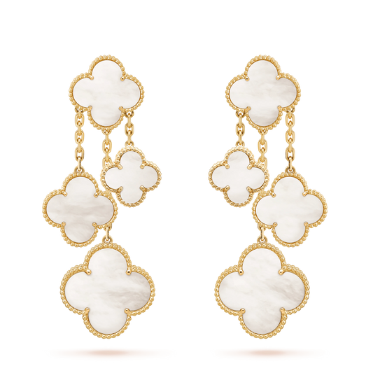 [Zalyn Jewelry ]CLOVER EARRINGS WHITE MOP 4 MOTIFS GOLD