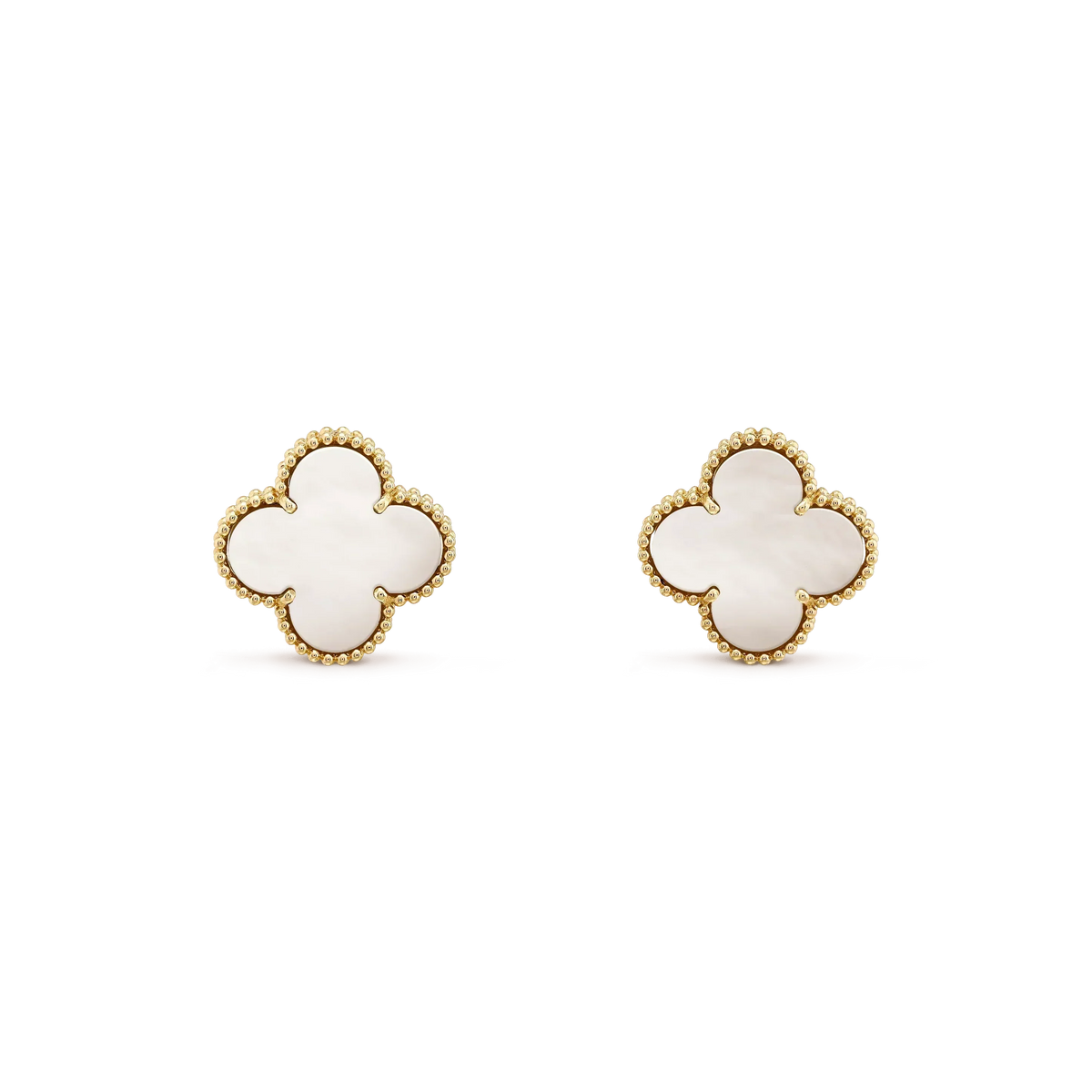 [Zalyn Jewelry ]CLOVER MEDIUM 1 MOTIFS  WHITE MOP STUD EARRINGS