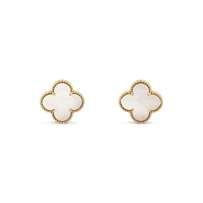 [Zalyn Jewelry ]CLOVER MEDIUM 1 MOTIFS  WHITE MOP STUD EARRINGS