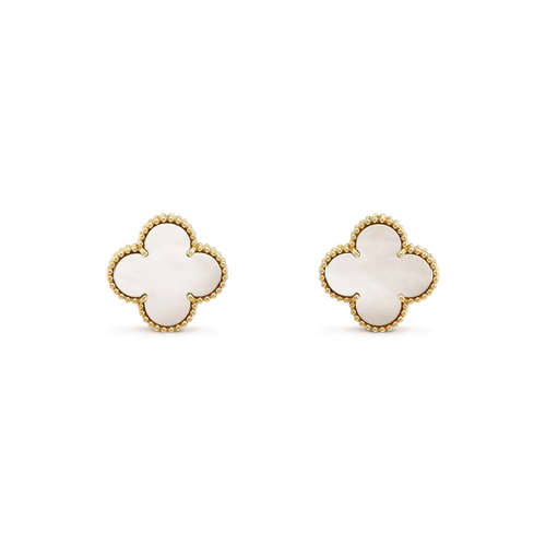 [Zalyn Jewelry ]CLOVER MEDIUM 1 MOTIFS  WHITE MOP STUD EARRINGS